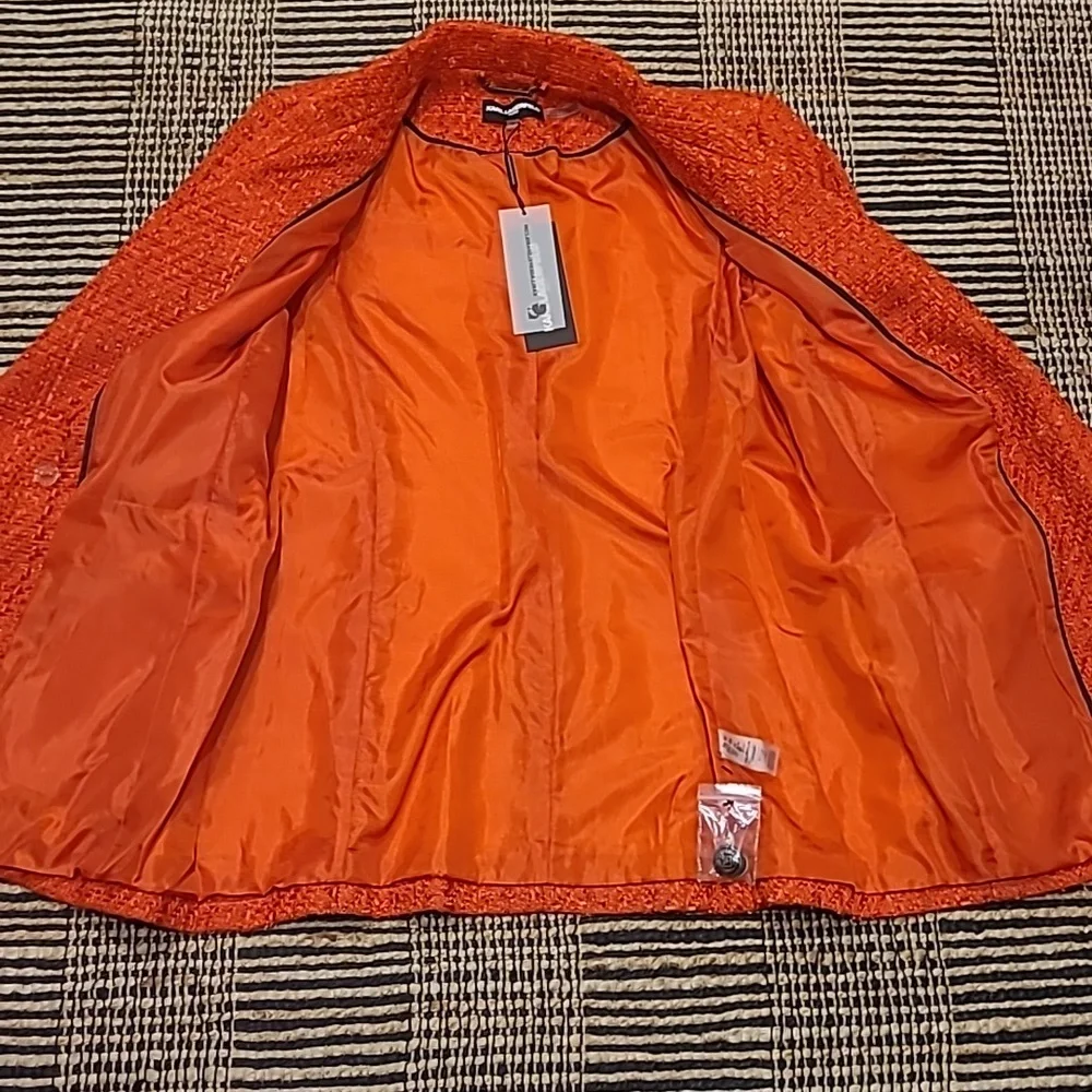 NWT KARL LAGERFELD PARIS ORANGE TWEED DOUBLE BREASTED BLAZER - Picture 14 of 14
